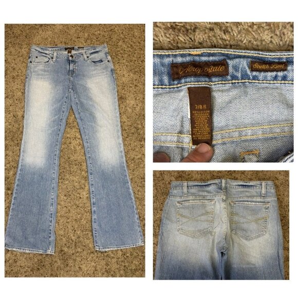 AEROPOSTALE Vintage Jeans Blue Light Wash Mid Rise Boot Stretch Y2k 90s 8 32x31 - Picture 1 of 13